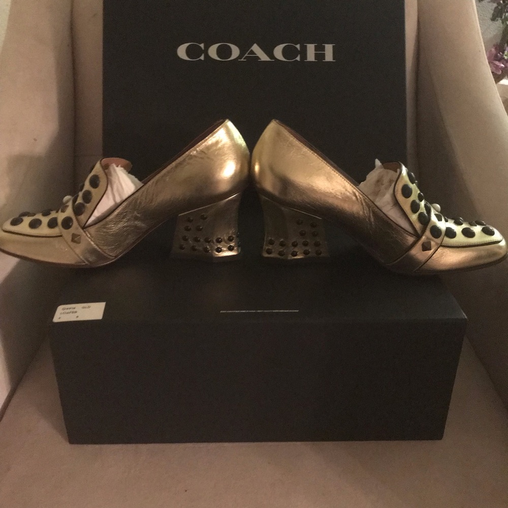NIB - COACH 1941 Gold Metallic Studded Loafers - Picture 4 of 8